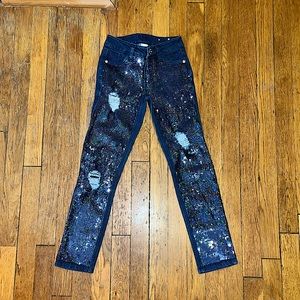 Girls Justice Sequin Distressed Mid Rise Super Skinny Jeans